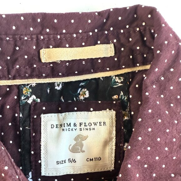 Denim and Flower Boys Burgundy Polka Dot Button Up Shirt Size 5/6 - Picture 4 of 5